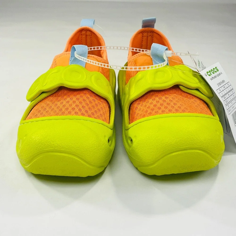 NWT Crocs Swiftwater Splash Water Shoe Kids J1 Lime‎ Green Orange Beach Summer